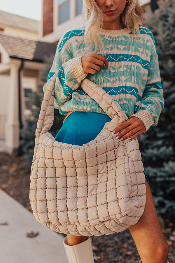 Travel Far Puffer Tote In Beige