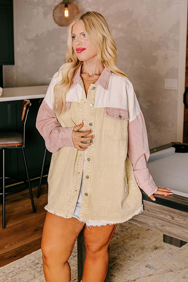 Plain And Simple Denim Jacket in Beige Curves