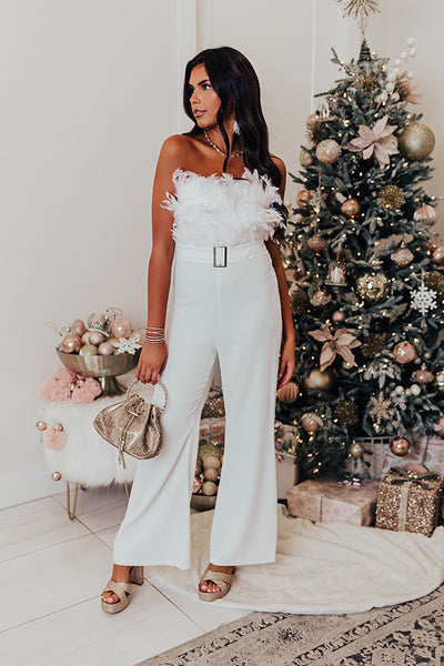 White 2024 holiday jumpsuit