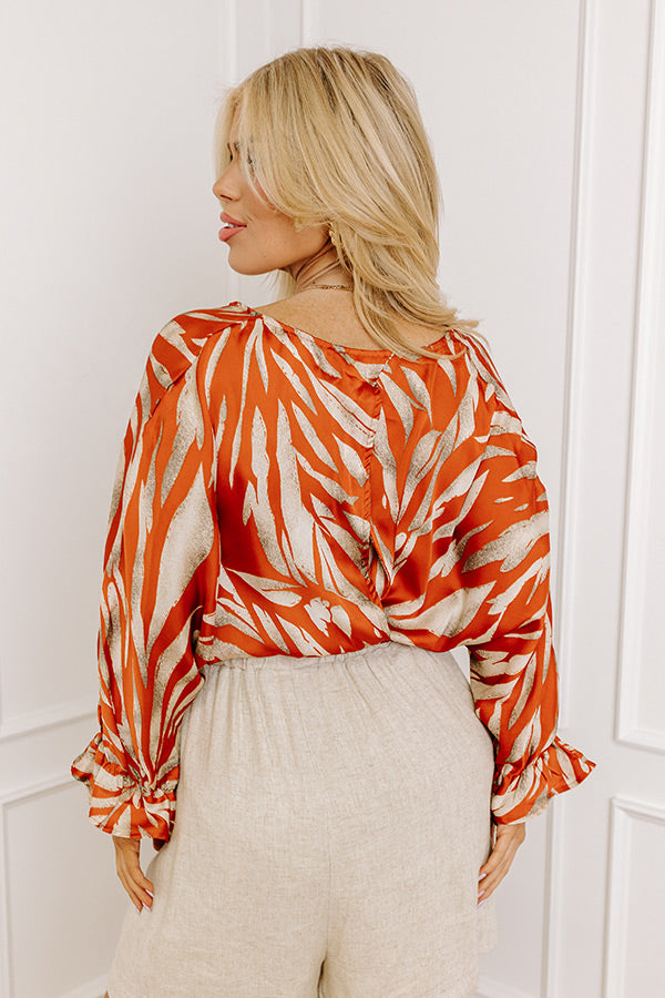 Truly Beautiful Satin Top In Dark Tangerine Curves