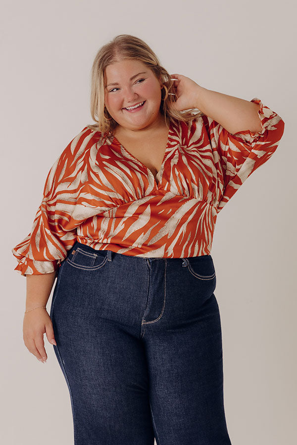 Truly Beautiful Satin Top In Dark Tangerine Curves