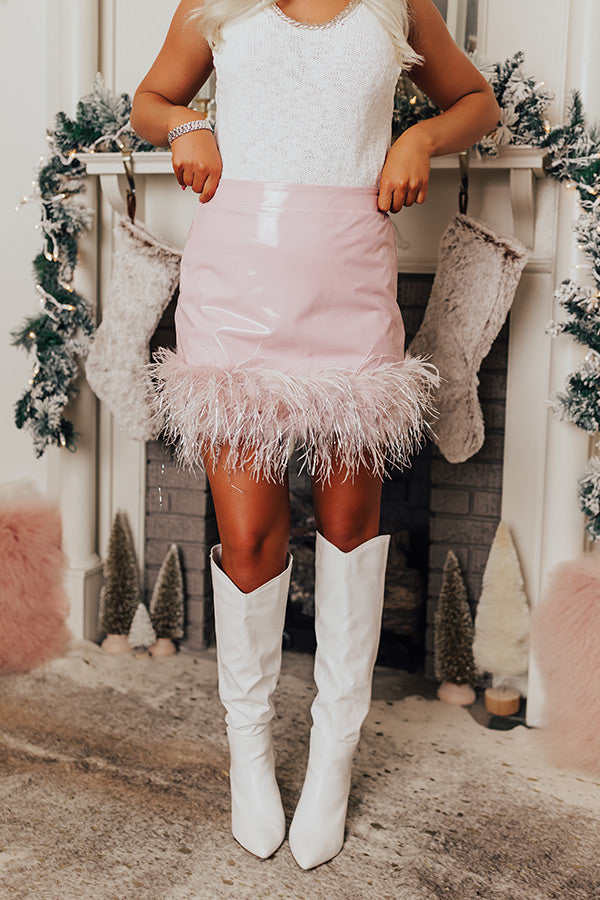 The Freesia Patent Feather Skirt In Blush