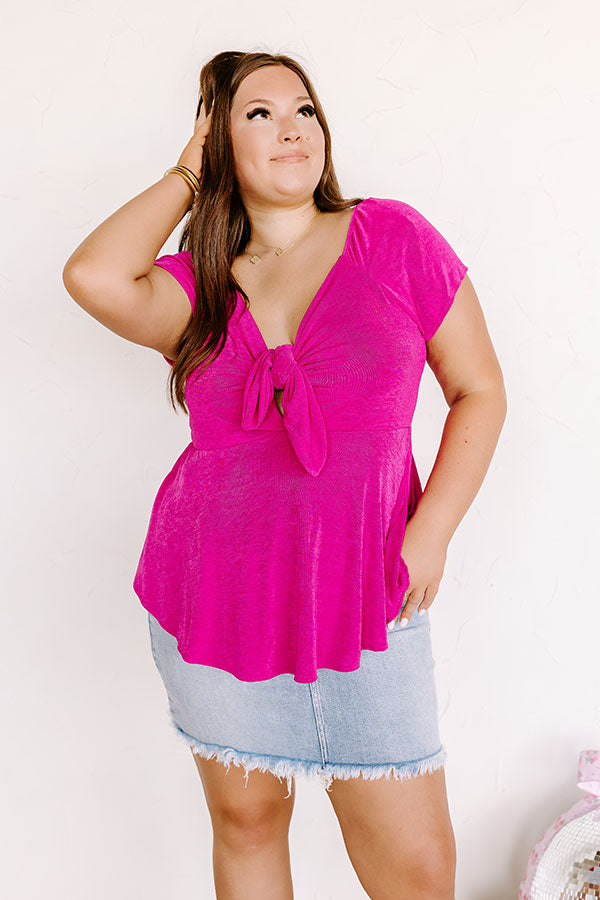 Romantic Getaway Front Tie Babydoll Top In Fuchsia Curves