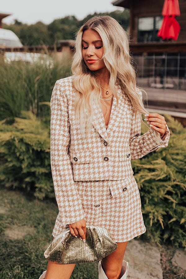 Call Me Chic Houndstooth Blazer In Camel