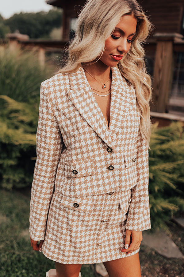 Call Me Chic Houndstooth Blazer In Camel