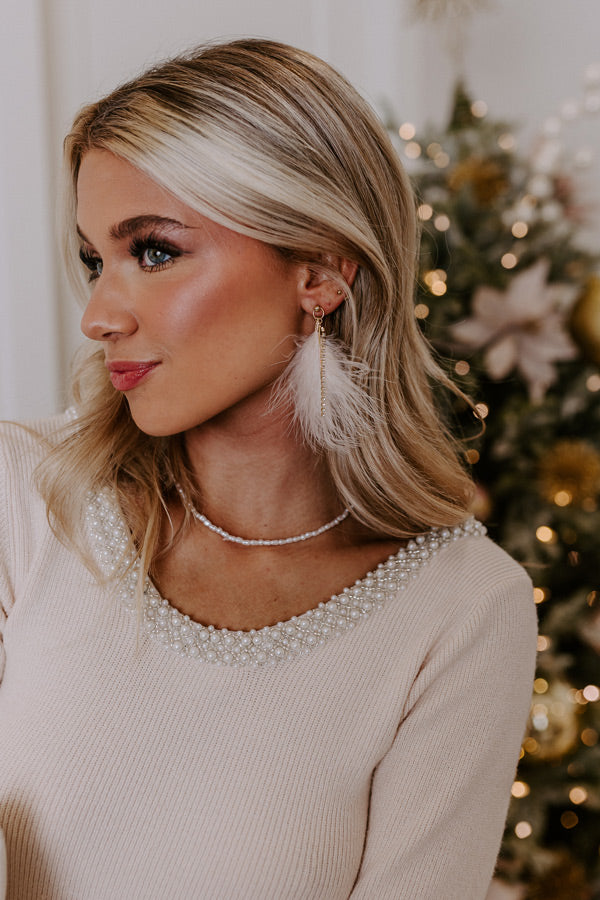 Down To Disco Feather Earrings In Peach