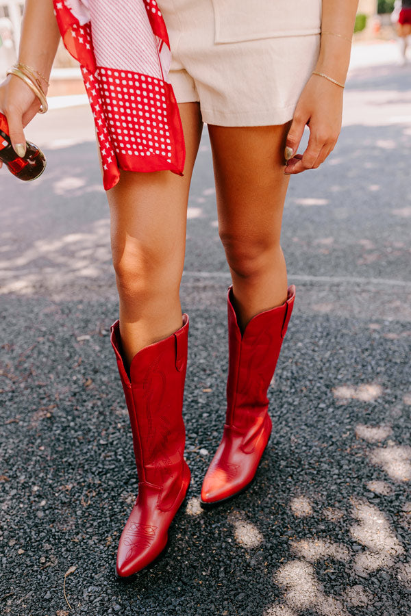 The Lockwood Faux Leather Cowboy Boot In Red