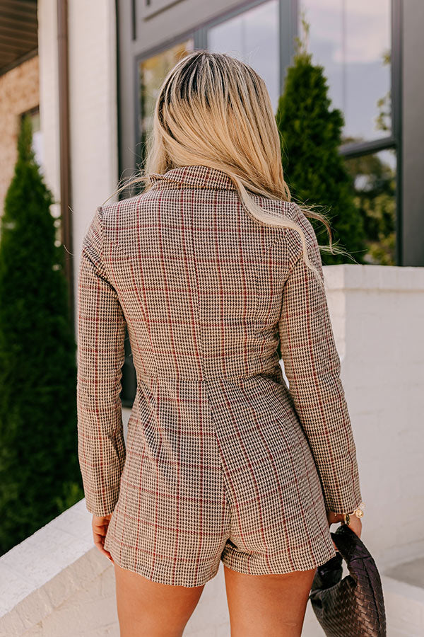 Front Row At Fashion Week Houndstooth Romper In Brown