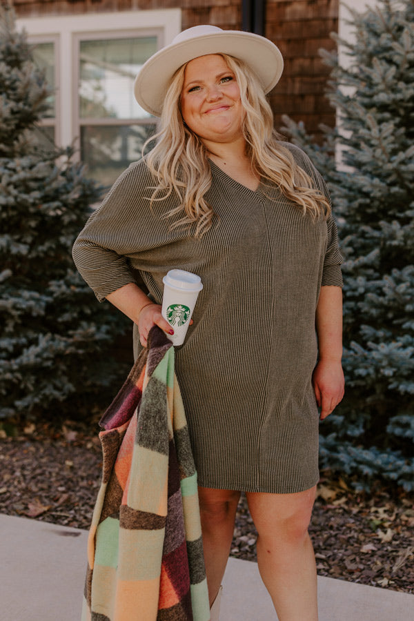 Casual Chats Shift Dress In Olive Curves