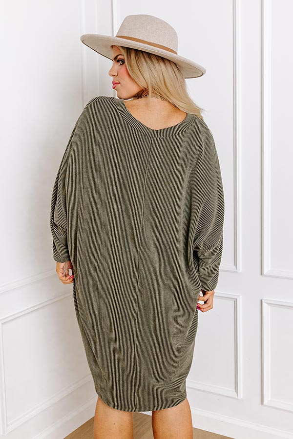 Casual Chats Shift Dress In Olive Curves