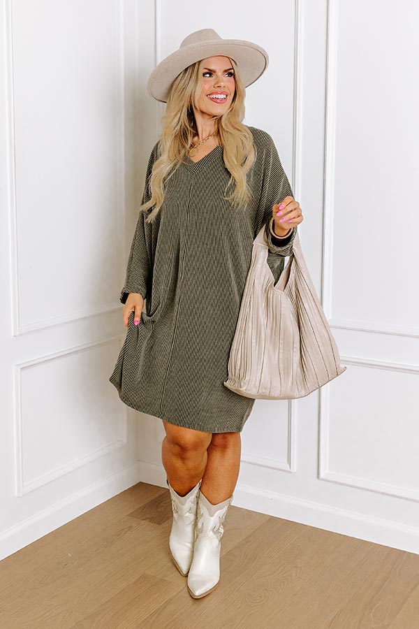 Casual Chats Shift Dress In Olive Curves