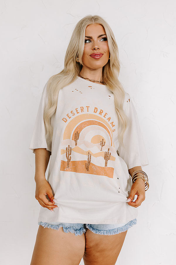 Desert Dreams Distressed Boyfriend Tee In Light Beige Curves