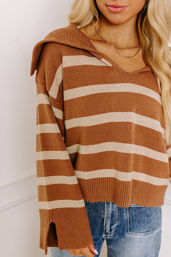 Fill Up Your Cup Stripe Sweater In Iced Mocha