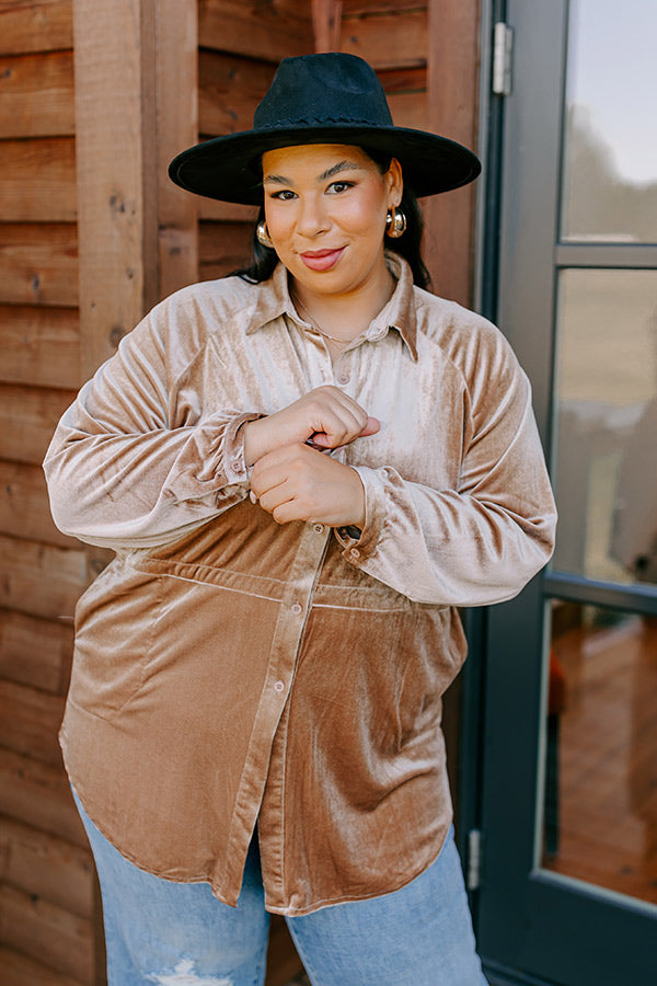 Apple Cider Sips Velvet Top In Iced Mocha Curves