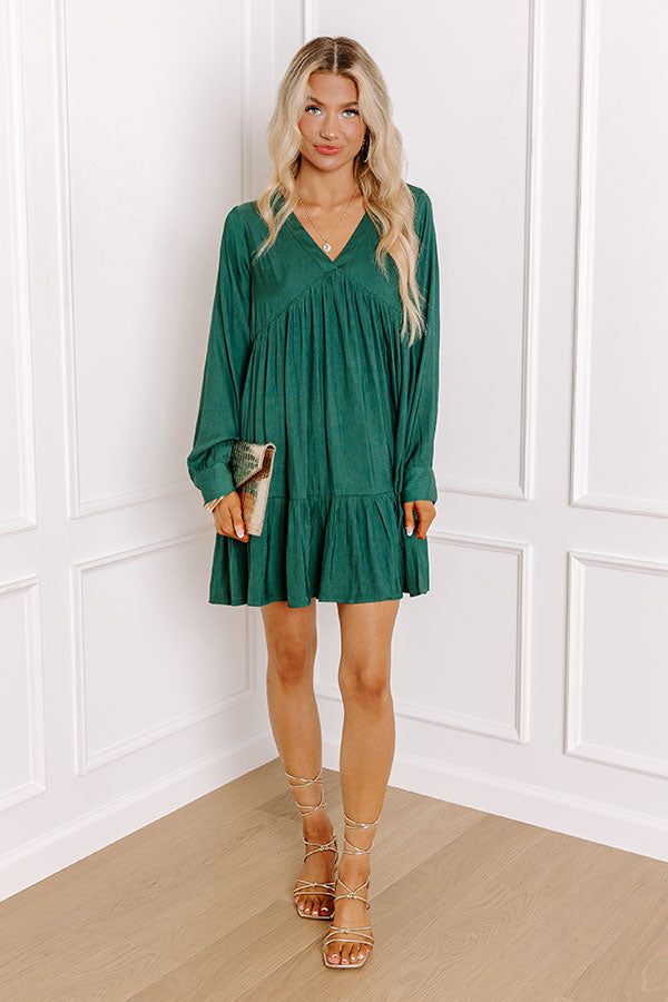 Autumn Brunch Babydoll Dress In Hunter Green