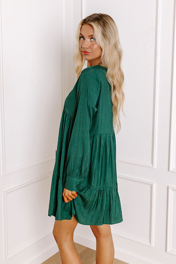 Autumn Brunch Babydoll Dress In Hunter Green