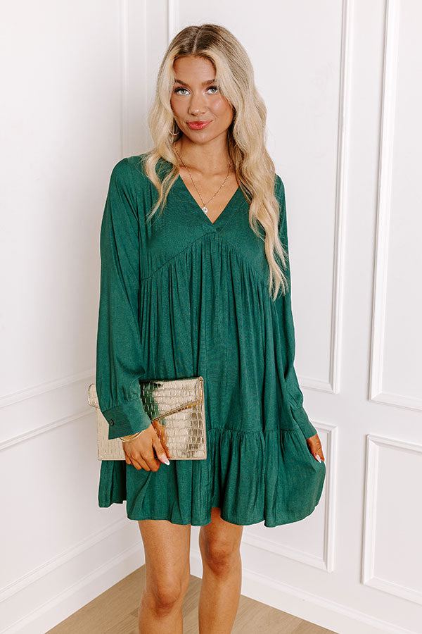 Autumn Brunch Babydoll Dress In Hunter Green