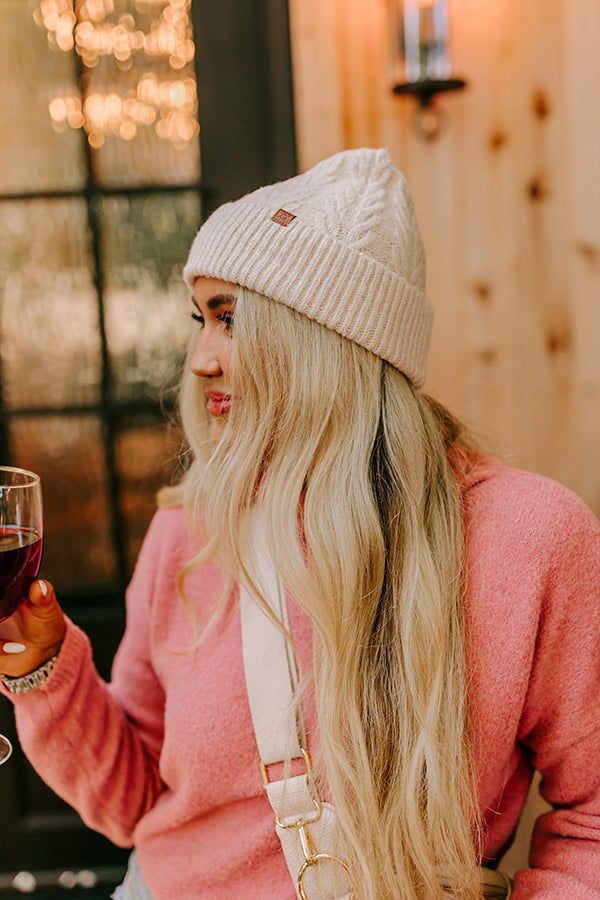 Snowfall Feels Cable Knit Beanie In Stone