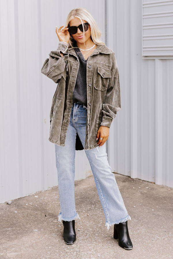 Own The World Corduroy Jacket In Olive