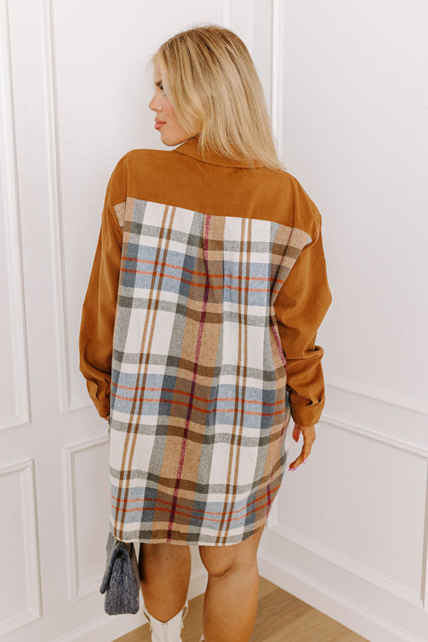 Fall Fields Plaid Dress In Camel Curves