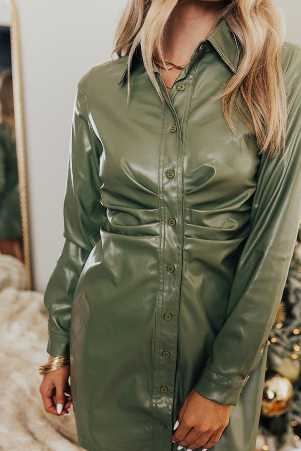 Own The World Faux Leather Dress In Sage