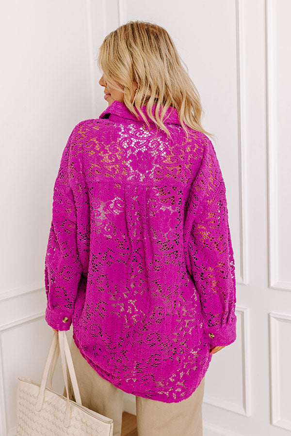 Along The Drive Lace Button Up In Orchid Curves