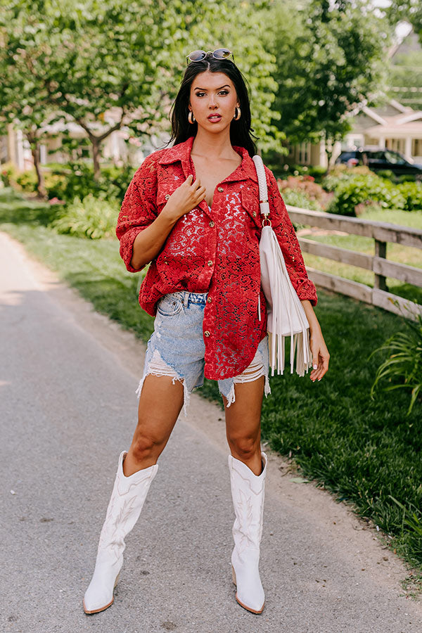 Along The Drive Lace Button Up In Rust