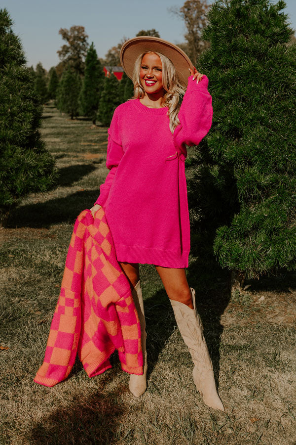 Cafe Cuddles Sweater Dress in Hot Pink