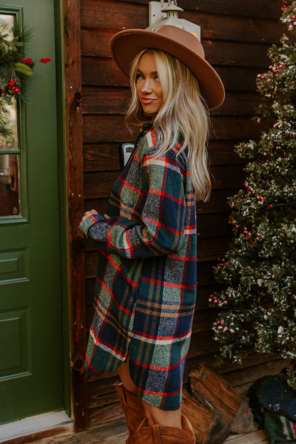 Peppermint Kisses Flannel Tunic Dress In Hunter Green