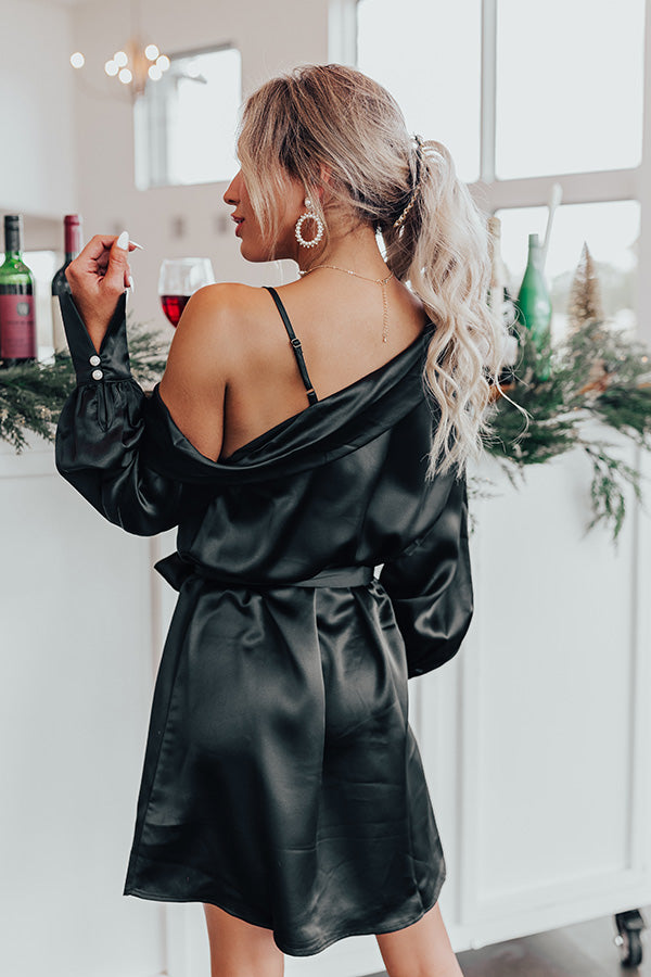 More Pinot, Please Satin Dress In Black