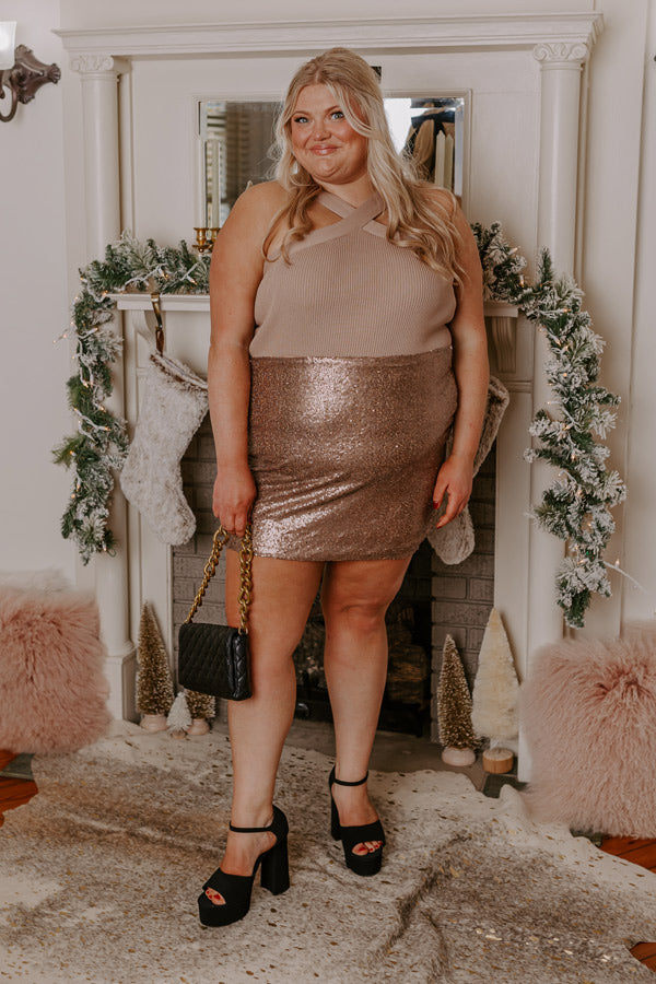 Luxe Moment Sequin Skirt Curves 2XL / Taupe Luxe Moment Sequin Skirt Curves 2XL / Taupe