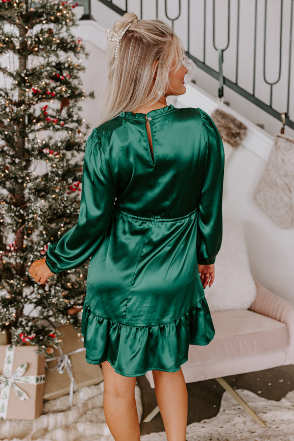 Tried And True Love Satin Dress In Hunter Green