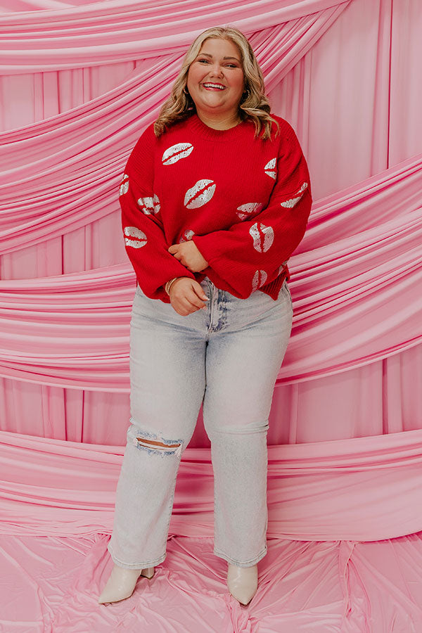 Sending Kisses Knit Sweater in Red Curves