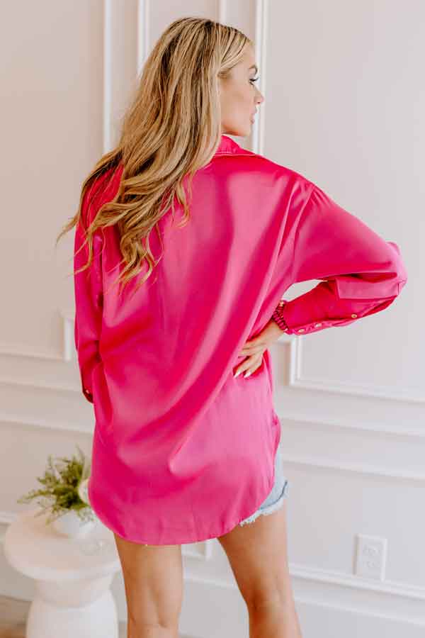 Simply Charmed Button Up Top In Hot Pink