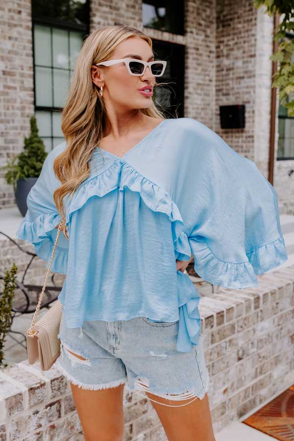 Claim To Love Ruffle Top in Sky Blue