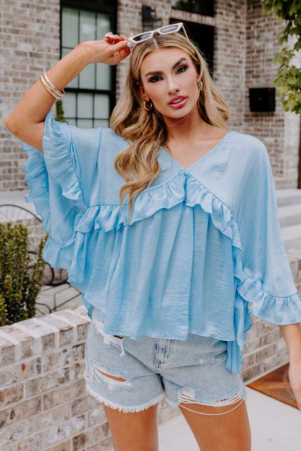 Claim To Love Ruffle Top in Sky Blue