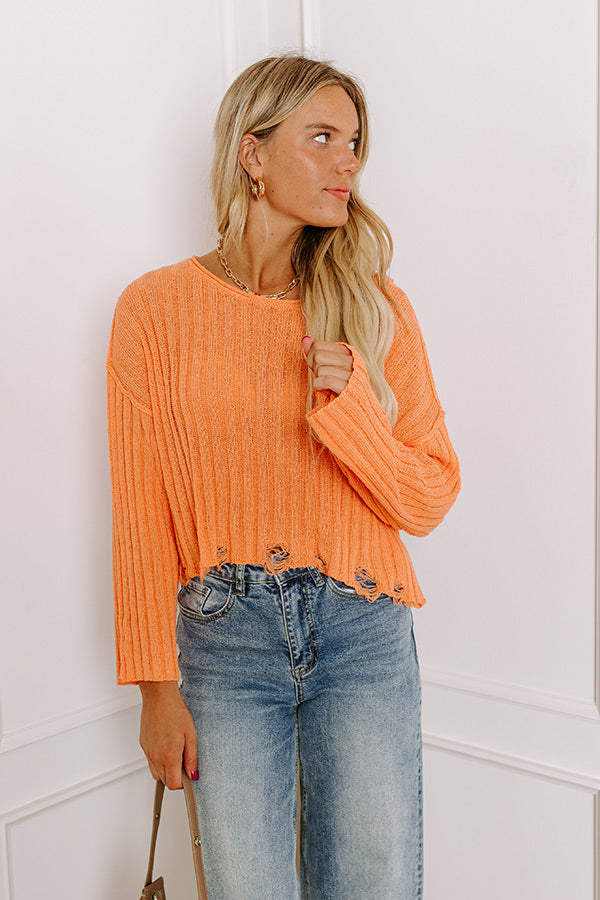 Maple Latte Crop Distressed Sweater In Orange