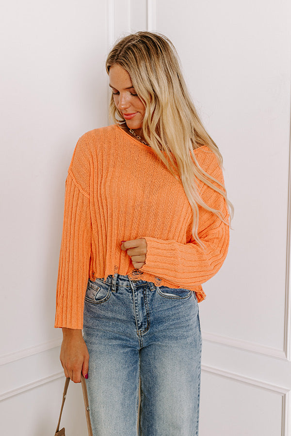 Maple Latte Crop Distressed Sweater In Orange