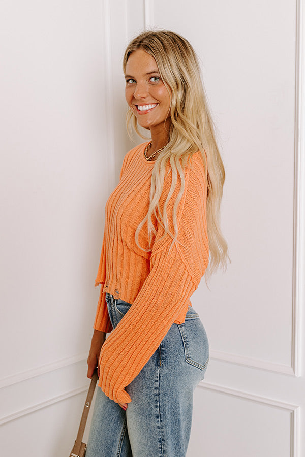 Maple Latte Crop Distressed Sweater In Orange