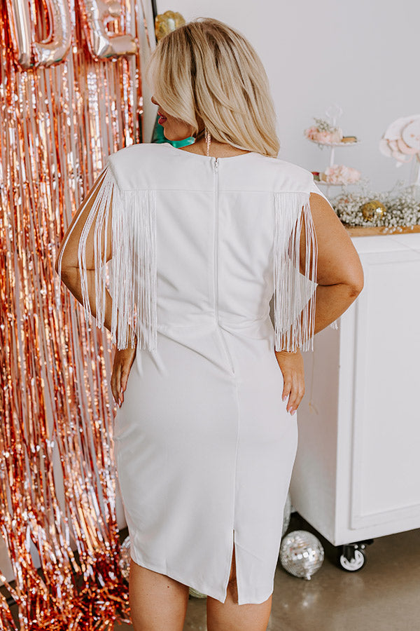 Daily Romance Fringe Dress In White Curves