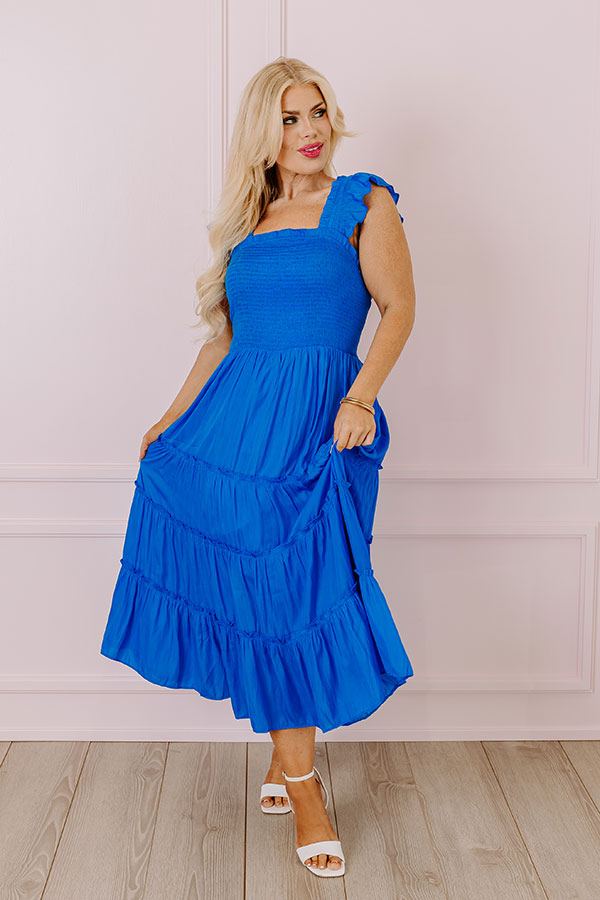 Napa Valley Retreat Smocked Midi In Royal Blue Curves