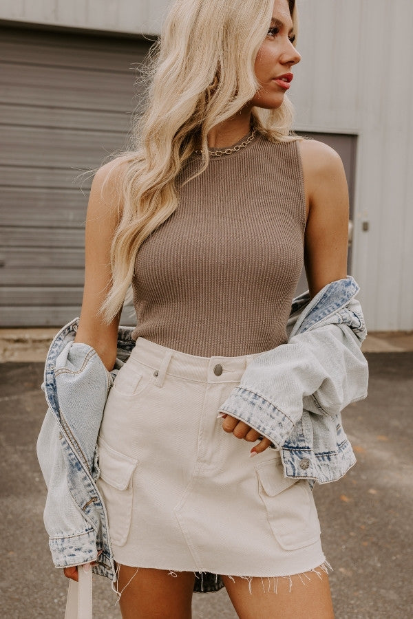 Copy That Sculpt Ribbed Top In Taupe 