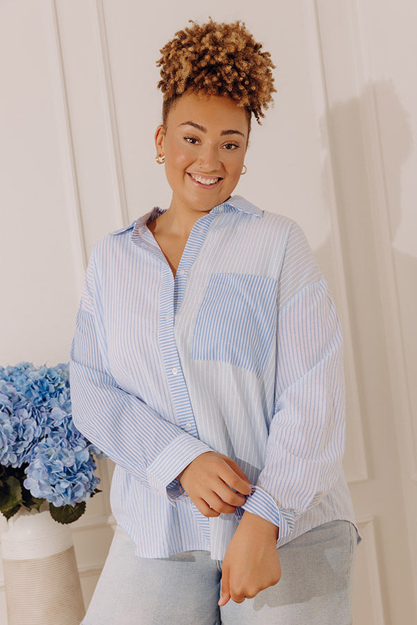 Pure Peace Stripe Button Up In Sky Blue Curves Image - 3