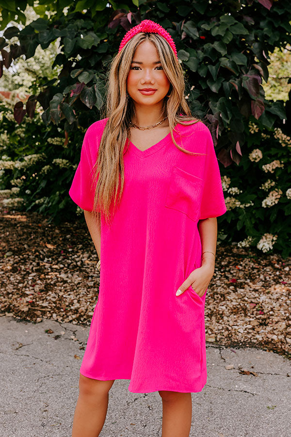 Shoreline Serenade Shift Dress In Hot Pink