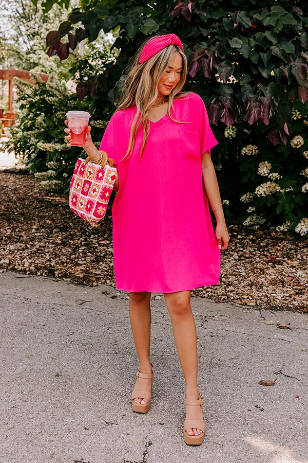 Shoreline Serenade Shift Dress In Hot Pink