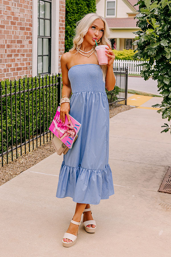 sky blue dress midi Sky Blue Tea Length Dress