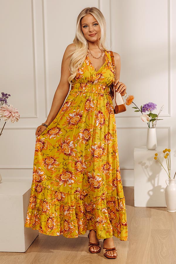 Sunflower Gazing Floral Maxi Dress Image - 1