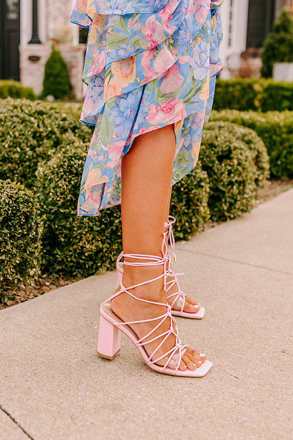 The Biana Faux Leather Lace Up Heel in Pink   