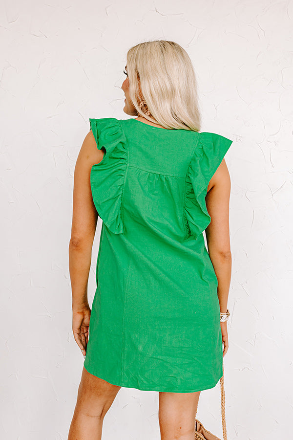 Passing Through Town Button Up Dress In Kelly Green