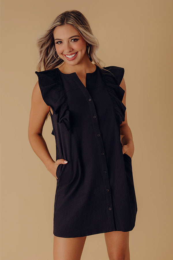Passing Through Town Button Up Dress In Black Image - 2